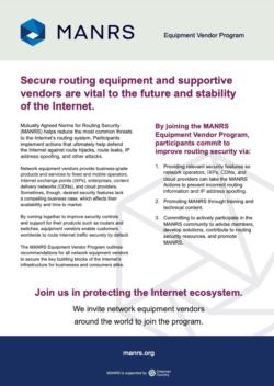Arista, Cisco, Huawei, Juniper Networks, and Nokia Launch New MANRS Equipment Vendor Program to Improve Routing Security Worldwide 