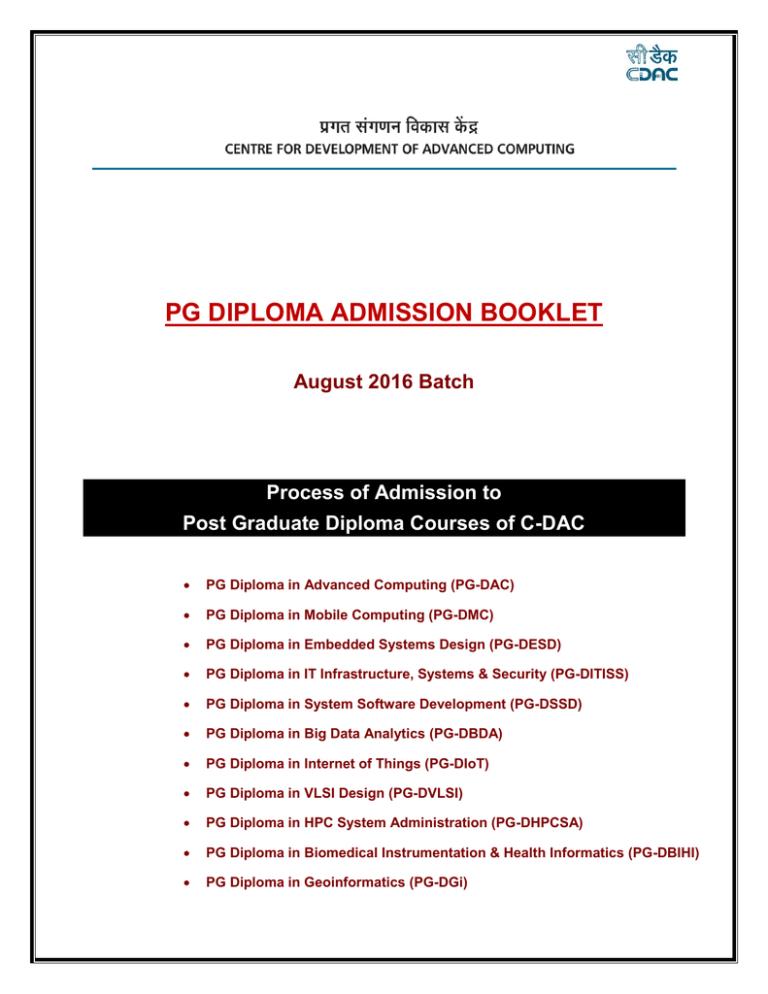 Cursos de diploma PG en TIC en Center for Desarrollo de Computación Avanzada 