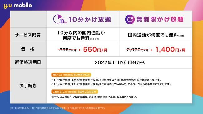 『y.u mobile』 10分かけ放題／無制限かけ放題を大幅値下げ｜Y.U-mobile株式会社のプレスリリース 