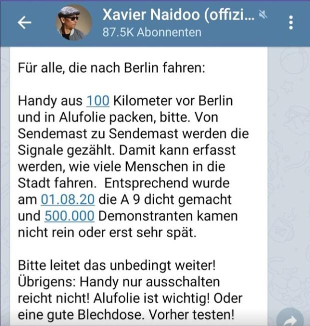 Für nächste Demo: Xavier Naidoo rät, Smartphone in Alufolie zu packen