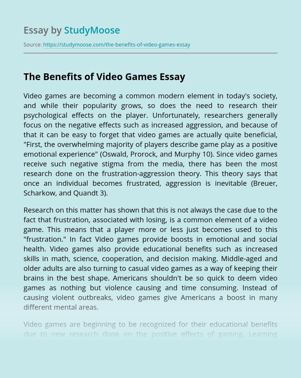 Positive Effect of Video Games | Free Essay Example