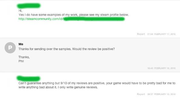 Steam user reviews can be bought for  - Report  