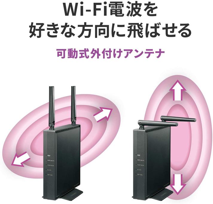 最適な方向に電波を飛ばせる可動式アンテナ装備　「Wi-Fi 6」対応無線LANルーター 