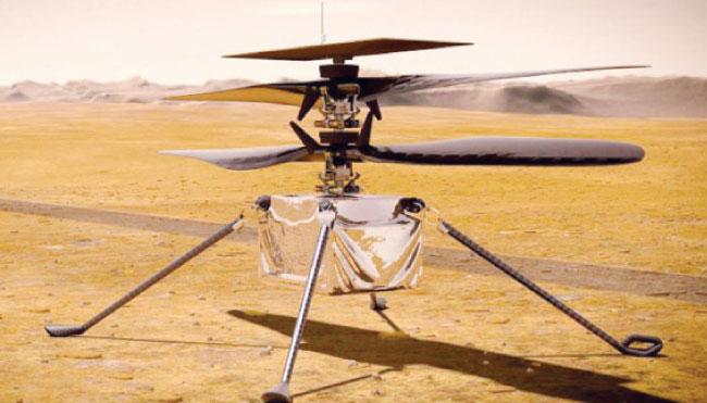 A helicopter on Mars preparing to fly in its atmosphere