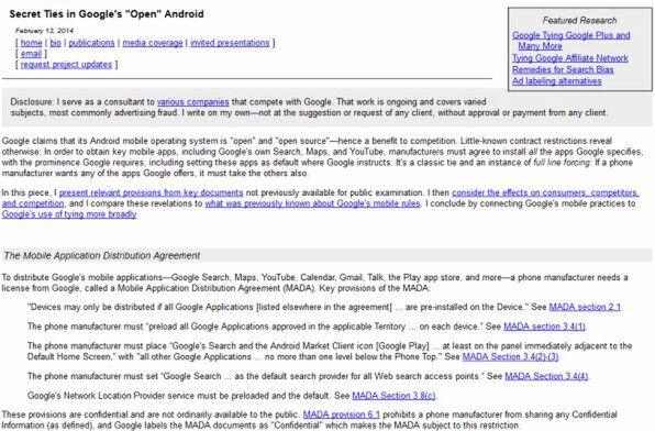 Is the published Google and the manufacturer's contract Android open?