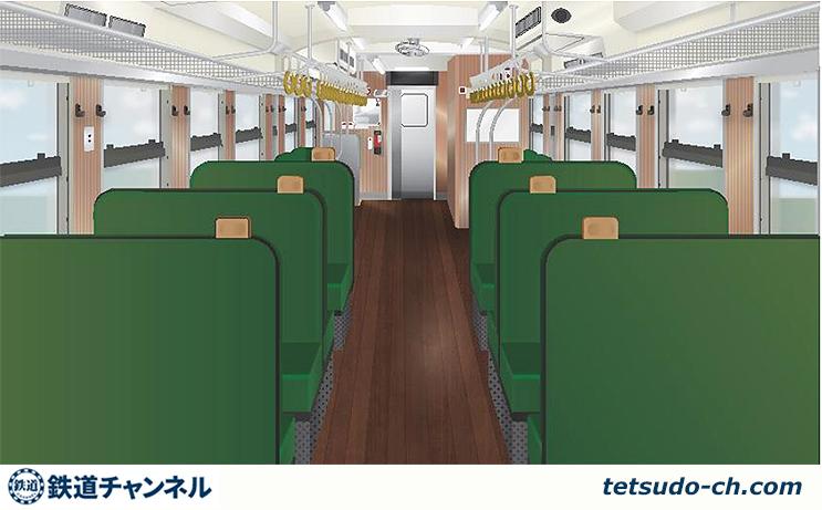 津山線 キハ40系観光列車「SAKU美SAKU楽」2022年7月運行開始＿外はピンク、なかは緑色のボックス席