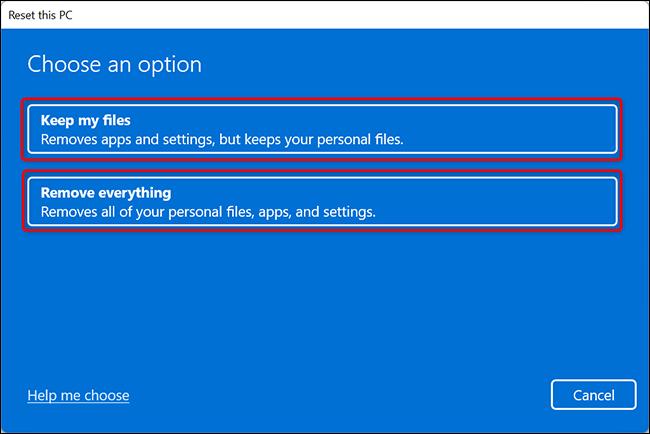 Factory reset steps in Windows 11 