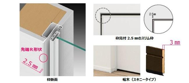 突板タイプと木調タイプを加えたスリムな枠のドアシリーズ