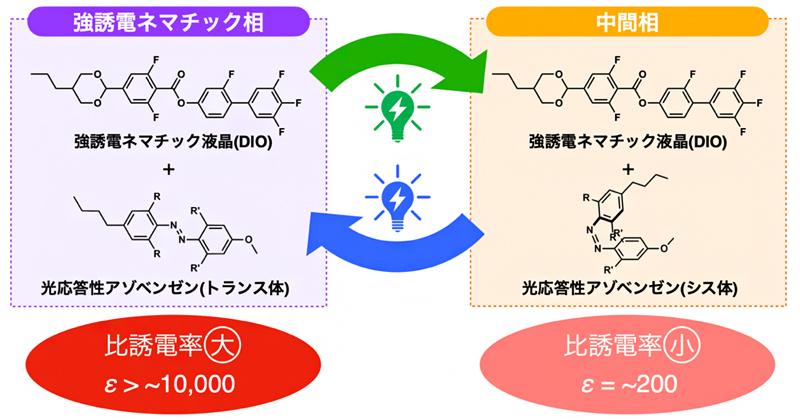 理化学研究所： 光で誘電率を大幅に自在制御できる液晶性強誘電体