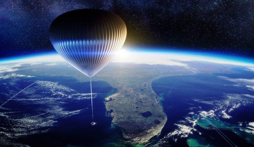 An advanced balloon accompanies tourists on an exciting tour of space