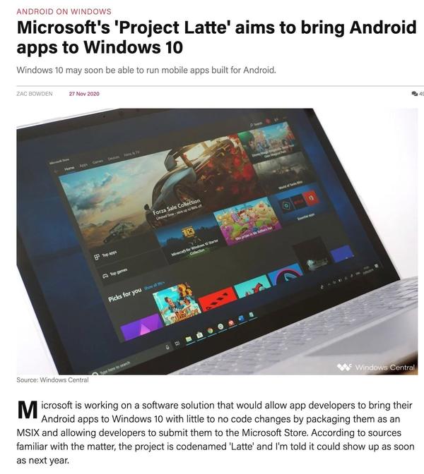 
 AndroidアプリをWindows 10に移植しやすくする「Project Latte」の続報