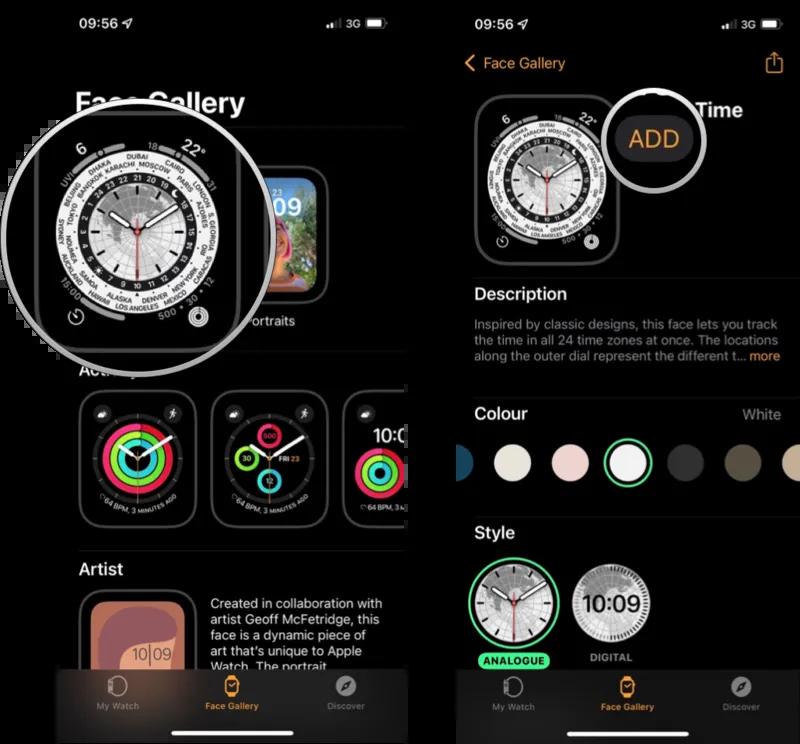 Control the faces of the Apple watch and add them