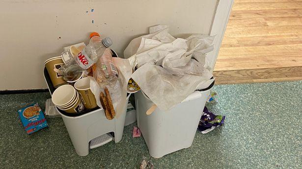 Shocking pictures show overflowing bins and rooms filled with litter inside hospital