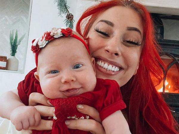 Stacey Solomon can't stop smiling as baby Rose falls asleep in her arms on her walk with Joe Swash 