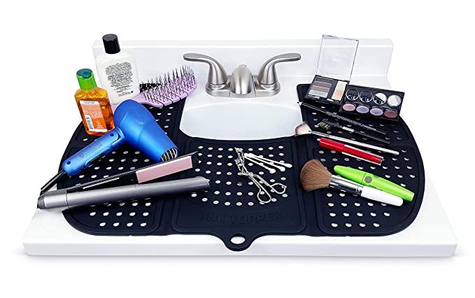 This compact over-the-sink makeup mat instantly doubles your counter space 