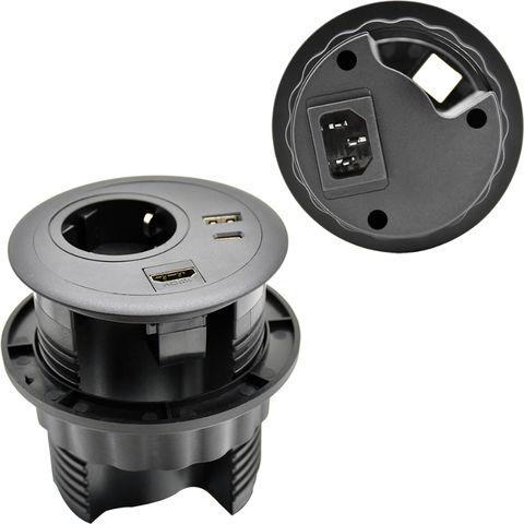 EU Desktop Socket 80mm Grommet with 1A1C USB Ports, AC Hole Can Be Rotated, C14 Input, 1 HDMI, desktop socket extension socket office desk power strip - Buy China Power Strip on Globalsources.com