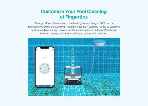 Aiper Seagull 3000, a wall climbing cordless robotic pool cleaner, packs 120-min. runtime, 3229ft² cleaning area, and ultra-strong suction power 