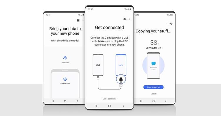 You can use the Samsung Smart Switch to transfer data wirelessly and more