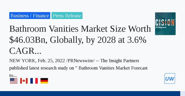 Bathroom Vanities Market Size Worth $46.03Bn, Globally, by 2028 at 3.6% CAGR - Exclusive Report by The Insight Partners
