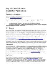 My Verizon Wireless
Customer Agreement 