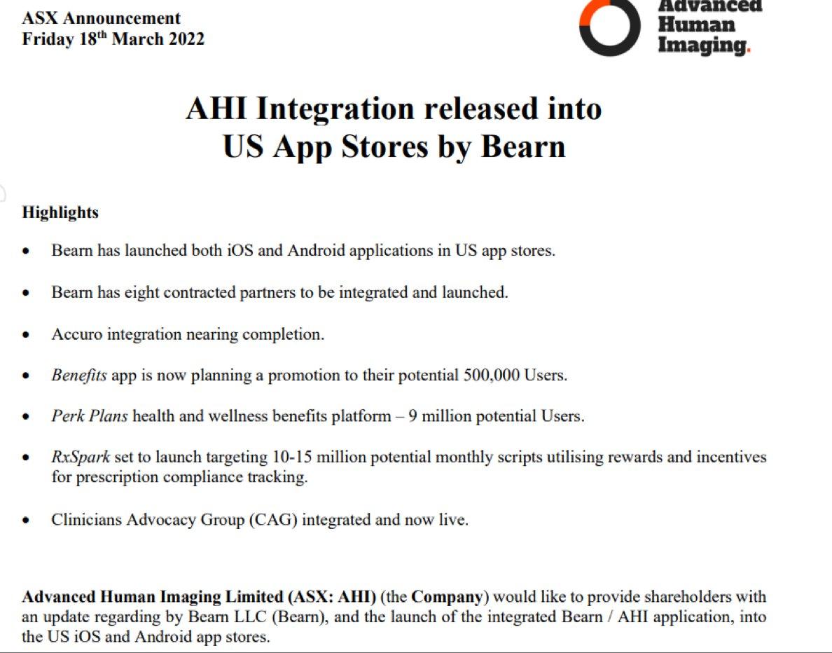  AHI Integration released into US App Stores by Bearn 