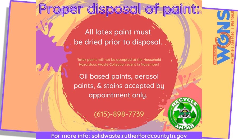 Rutherford County Solid Waste Advises on Proper Latex Paint Disposal