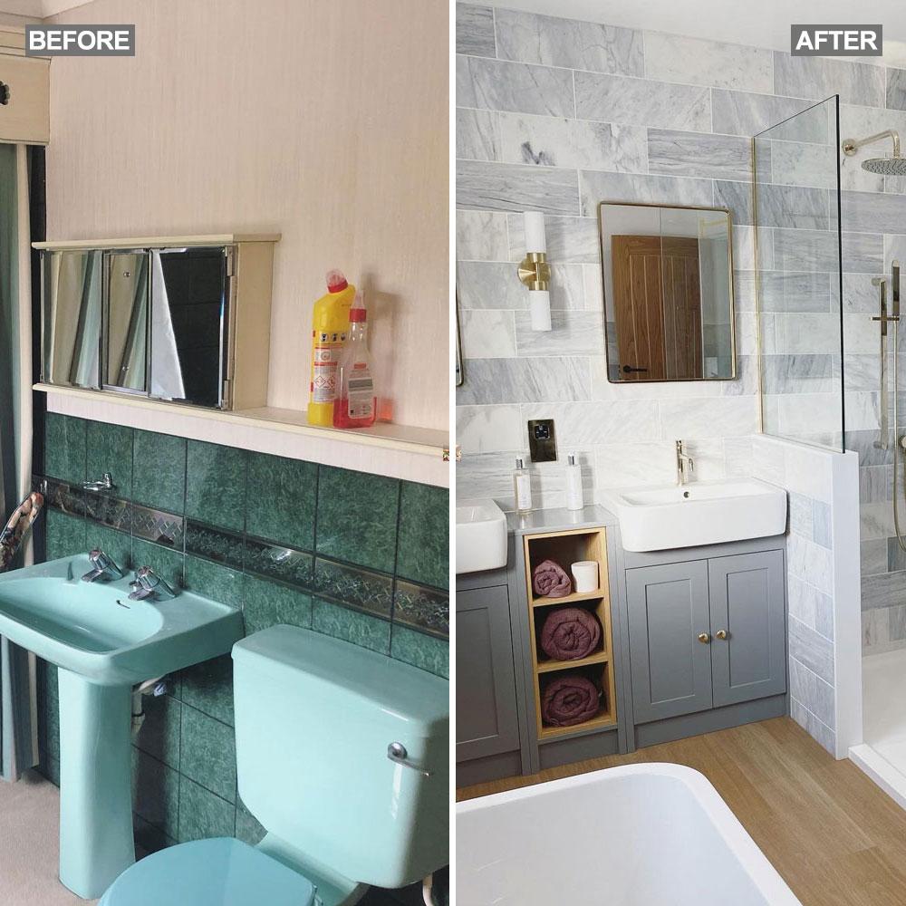 See how a couple saved £11,000 on this incredible DIY grey bathroom makeover