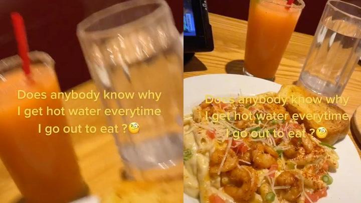 Woman orders a glass of hot water with every meal out and people are confused