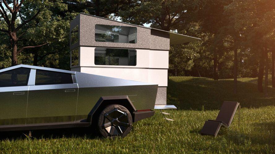 This electric pop-up camper fits in the trunk of Tesla’s Cybertruck