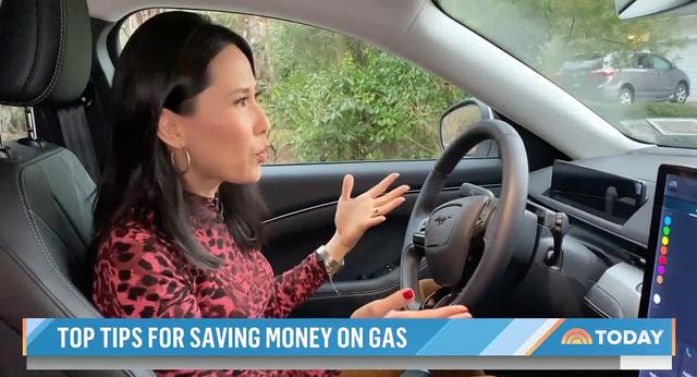 Ironic Today Show segment explains tips for gas mileage while anchor sits in electric vehicle