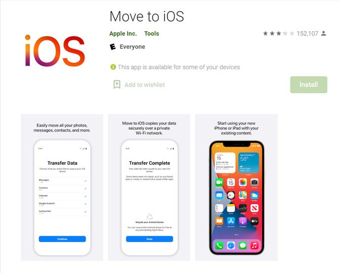 Google continues to work on the iOS To Android change app 