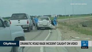 Nasty Alberta road rage involving a pickup, SUV, and a bat caught on tape