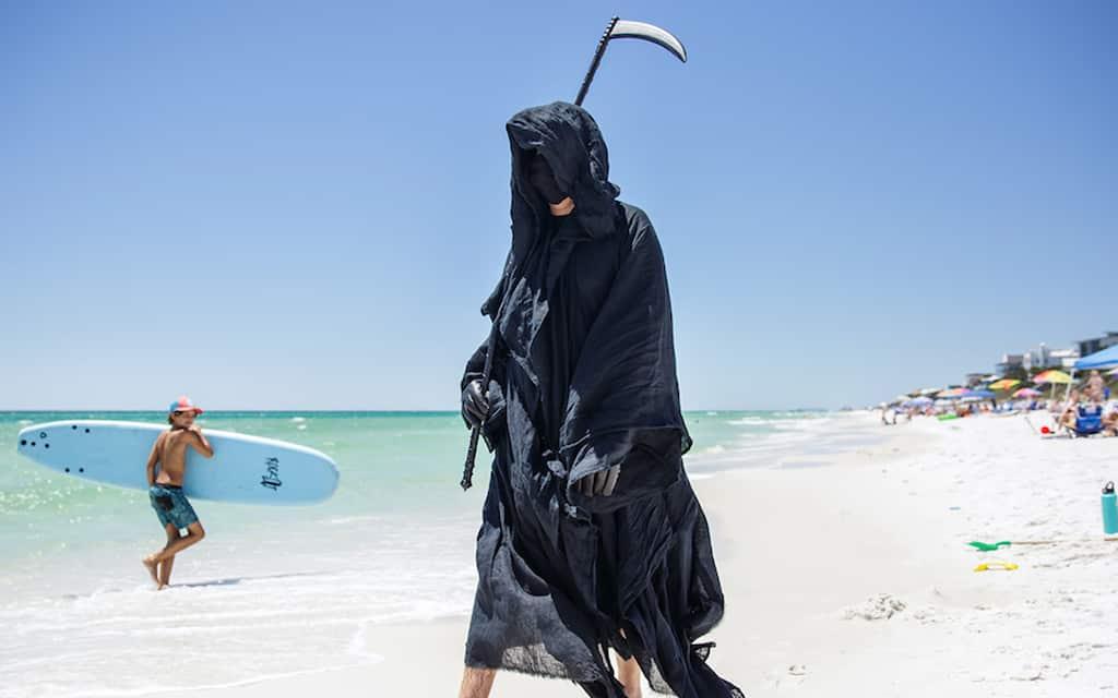 Man made famous for wandering beaches dressed as Grim Reaper in order to warn sunbathers that they were about to die from Covid to run for attorney general of Kelly Slater’s home state Florida!