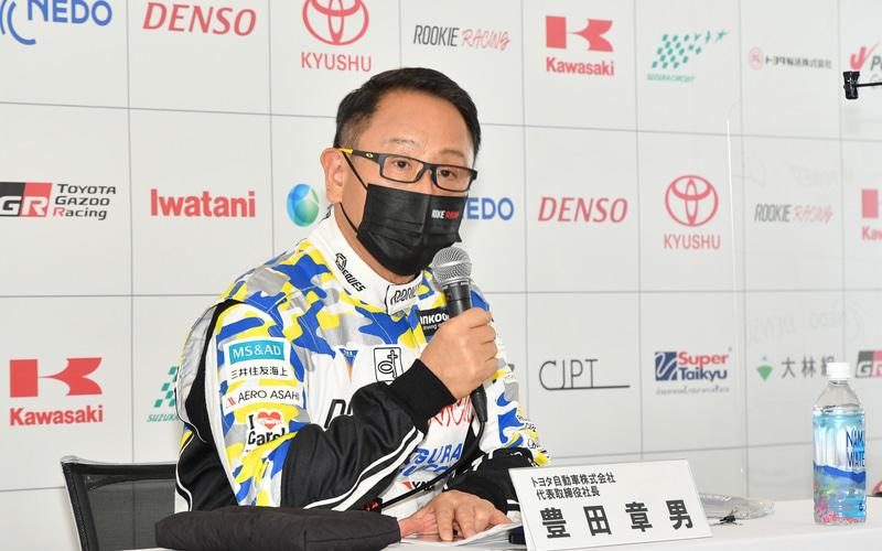 Akio Toyoda, Chairman of the Japan Automobile Manufacturers Association, talks at Suzuka, "Why are 4- and 2-wheeled vehicles allowed at the Olympics?"
