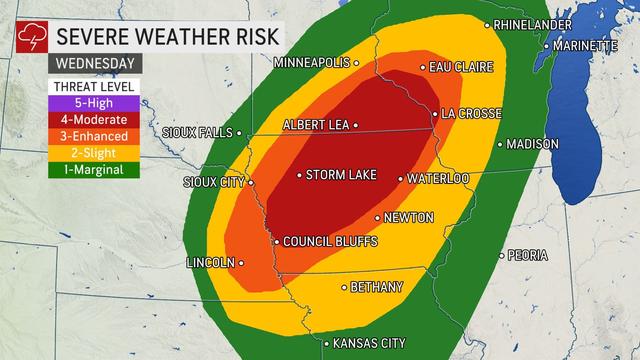 Search location by ZIP code Severe storms, risk of large hail Wednesday after night of tornado warnings