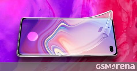 Galaxy S10+ handled on video, the screen protector has a hole for the FP reader