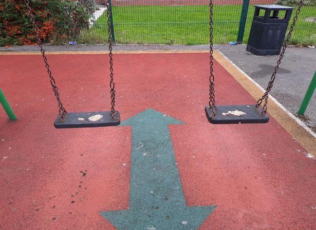 Confusion as vandals cover swings in children's playground with baked beans 