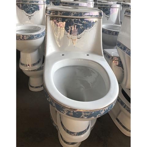 Wholesale factory supply round p-trap/s-trap washdown one piece toilet luxury color blue gold color, washdown one piece wc washdown one piece closet washdown one piece toilet - Buy China washdown one pieces toilet on Globalsources.com