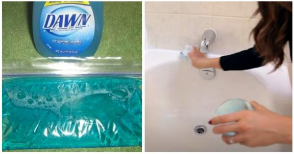 Clean Your Bathtub With A Broom And Dish Soap 