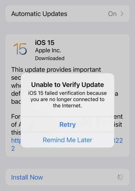 iOS 15 failed verification error fix: Unable to verify update?