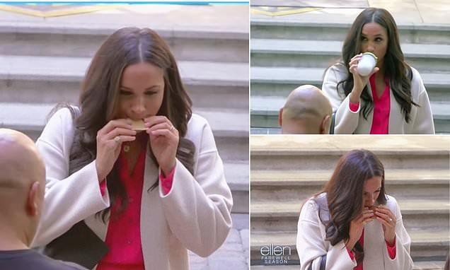 Meghan Markle swigs from baby bottle and nibbles food like a chipmunk on Ellen’s show 