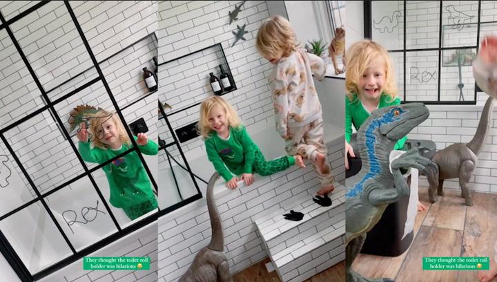 Stacey Solomon reveals DIY dinosaur-themed bathroom for son Rex 