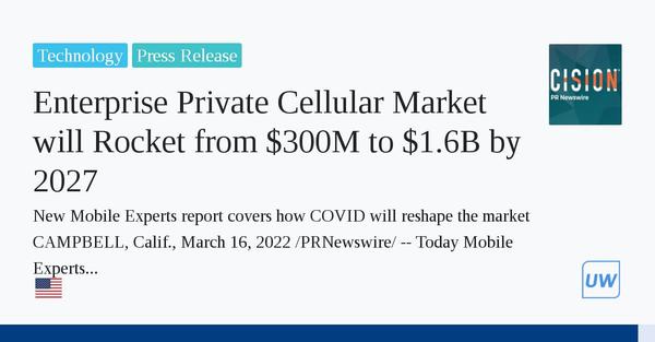  Enterprise Private Cellular Market will Rocket from $300M to $1.6B by 2027