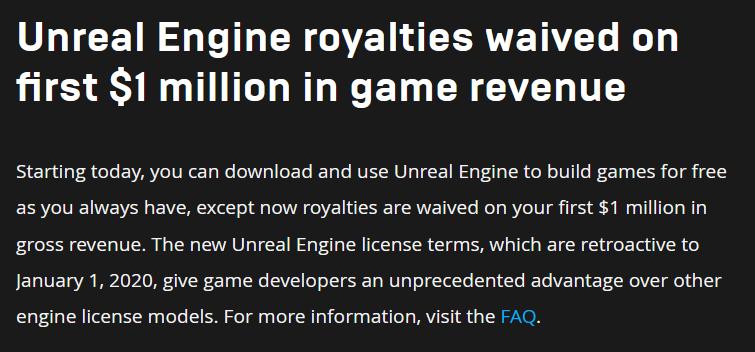 Unreal Engine games no longer owe royalties on their first  M in revenue 