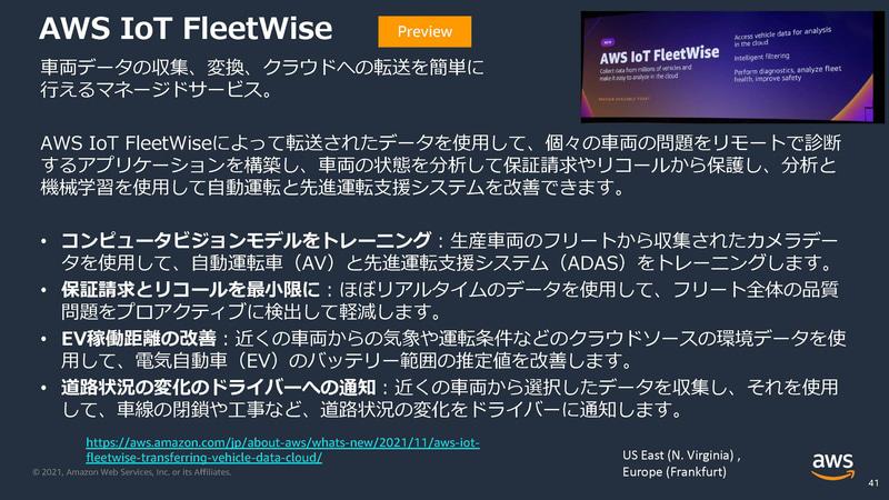 Amazon、AWS for Automotiveの新サービス「AWS IoT Fleet Wise」 データの収集から学習までAWS上で一括して行なうことが可能に 