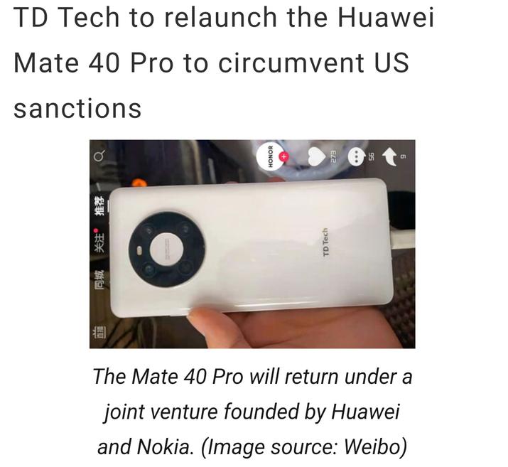 TD Tech to relaunch the Huawei Mate 40 Pro to circumvent US sanctions 