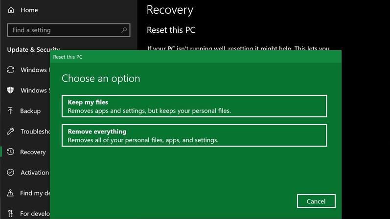 How to factory reset on Windows 10 