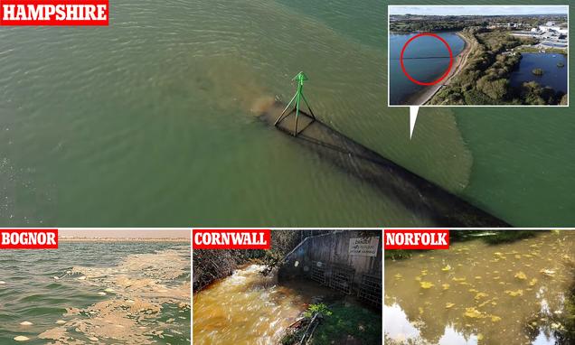 Drone footage shows sewage pouring into sea at a conservation area for 49 HOURS 