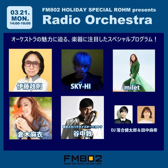 Special program on air that focuses on musical instruments, approaching the charm of the orchestra!Milet, Sky-Hi, Skapara, Mai Kuraki and others talk about the charm of the orchestra.