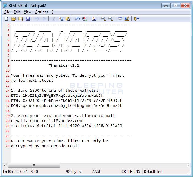 Thanatos Ransomware Is First to Use Bitcoin Cash. Messes Up Encryption 